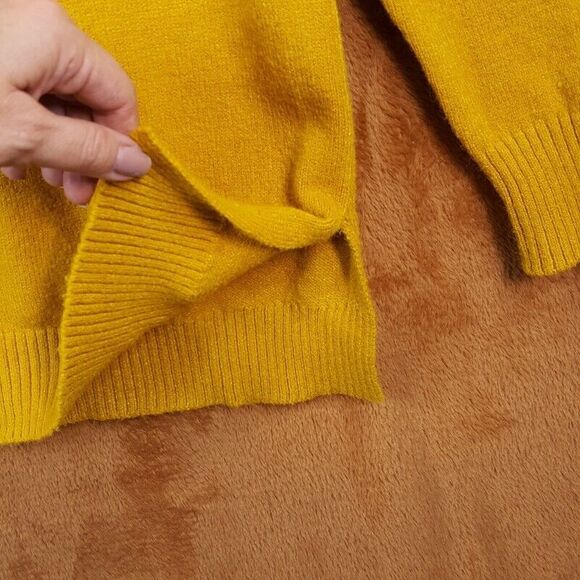 ANTHROPOLOGIE Sweater Womens Medium Mustard Pullover Side Slit Tunic Knit - Picture 3 of 8